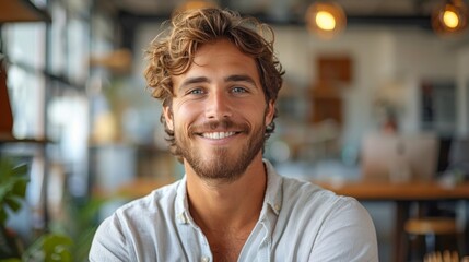 Fototapeta premium Smiling Man With Curly Hair