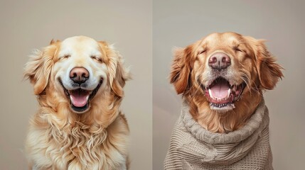 Expressive portraits of dogs beaming with joy, their endearing smiles highlighting the happiness they bring to people's lives.