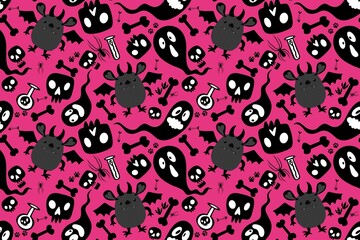 Halloween cartoon monsters seamless ghost and bones and poison pattern for wrapping paper and fabrics
