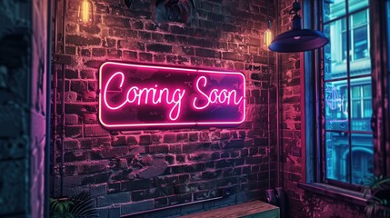Eye-catching Minimalistic Magenta Neon 'Coming Soon' Sign