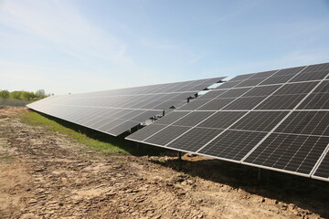 silicon solar energy batteries on meadow