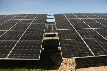 silicon solar energy batteries on meadow