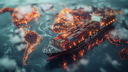 big cargo ship on the world