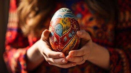 Woman Holding Painted Egg in Hands