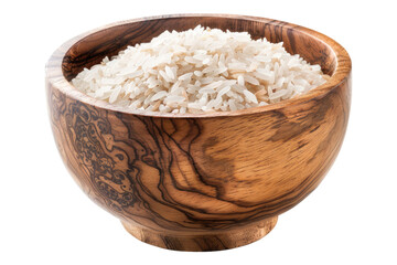 Rice in wooden bowl isolated on transparent background