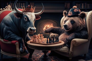 crypto coin theme, bulls and bears play chess