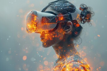 A concept of virtual reality technology showing a man wearing VR glasses in a polygonal style