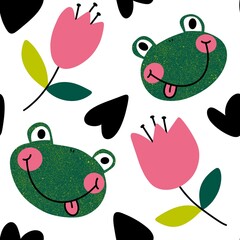 Cartoon animals seamless frogs pattern for wrapping paper and fabrics and kids clothes print and party accessories