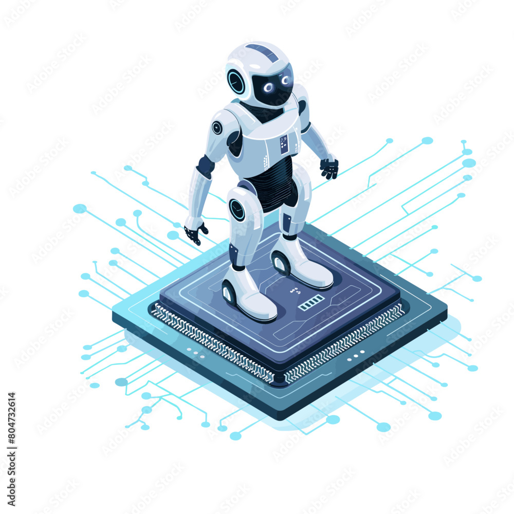 Poster robot standing on a circuit board