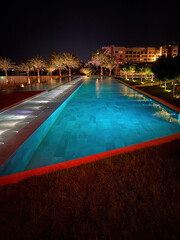 Scenic view of illuminated swimming pool in Aqaba, Jordan