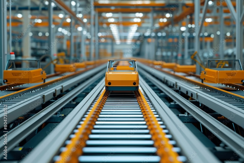 Poster monotonous assembly line background. future factory. generate ai