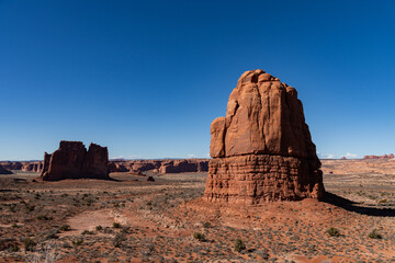 Courthouse Towers on a Sunny Blue sky day in Arches National Park