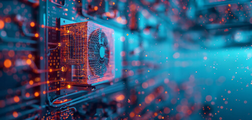 A futuristic heating system designed in a modern matrix look. Which merge seamlessly with the background. The combined heating and air conditioning system is ultra-modern and reliable.