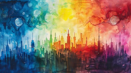 This is an abstract painting of a city