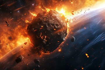 Calamitous Asteroid earth collision. Impact space. Generate Ai