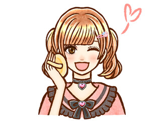ツインテールの茶髪地雷系大人女性のイラスト素材5