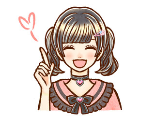 ツインテールの黒髪地雷系大人女性のイラスト素材3