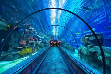 Aquarium Tunnel. Stunning Water Colors and Varied Marine Life.