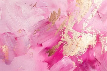 Vintage minimal delicate pink abstract painted background texture with shimmering metallic golden brush stroke - generative ai