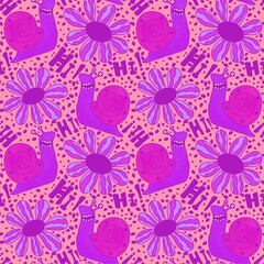 Cartoon summer animals seamless snails and flower pattern for wrapping paper and kids clothes print