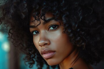 Eloquent Attractive black woman. Female curly. Generate AI