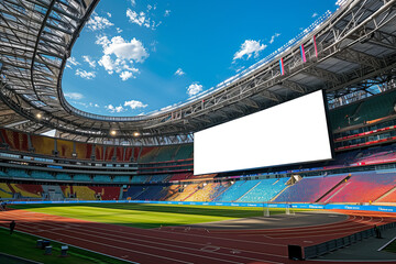 Expansive sports complex featuring a sizable screen for personalized media insertion.