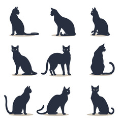 features various silhouettes of cats in different poses