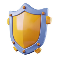 Shield icon 3D render isolated on white, transparent background PNG, protection, safety, security, guarding