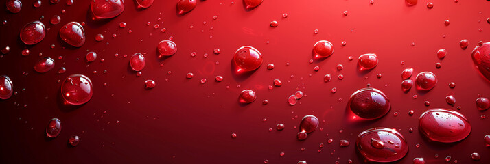 Red droplets on a glossy surface, ideal for abstract and texture-focused visuals. World Blood Donor Day.