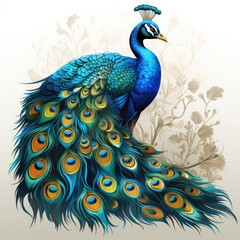 Fototapeta premium Watercolor Peacock vector, clipart Illustration, Generative Ai