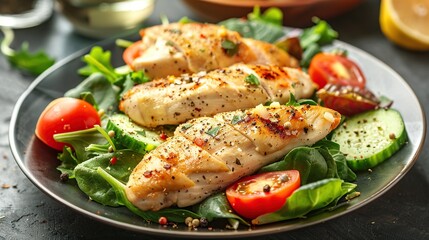 Chicken fillet with salad. Healthy food, keto diet, diet lunch concept. Generative Ai