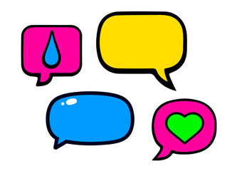 Set of speech bubbles in different shapes and colors.