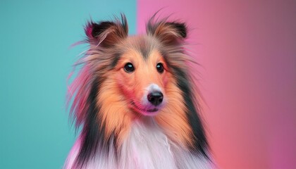 adorable shetland sheepdog dog in pop art style painting minimal