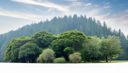 forest landscape with lush green trees and shrubs isolated on transparent background