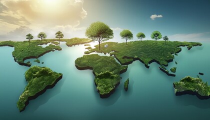 keep the earth clean and green earth day concept 3d eco friendly design earth map shapes with trees...
