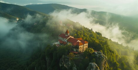 Among the dense trees of the forest is the church monastery, where the monks live, pray and...