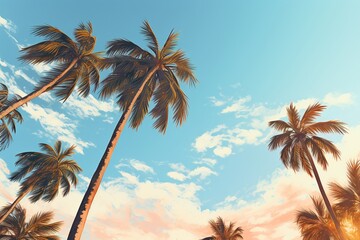 Palm trees in front of blue tropical sky, illustration