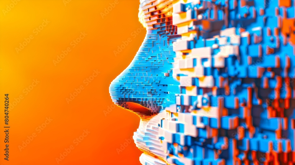 Aufkleber digital transformation concept in vivid colors. human profile evolving into pixels. modern artistic 