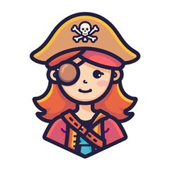 Minimalistic cartoon pirate girl in vector 2D style on a white background