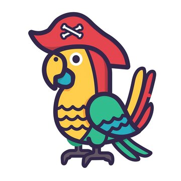 Minimalistic cartoon parrot pirate in vector 2D style on a white background