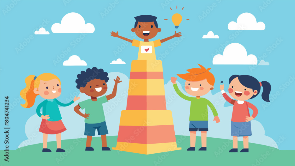 Aufkleber children excitedly gather around the base of the tower eagerly soaking up the sensationalist message