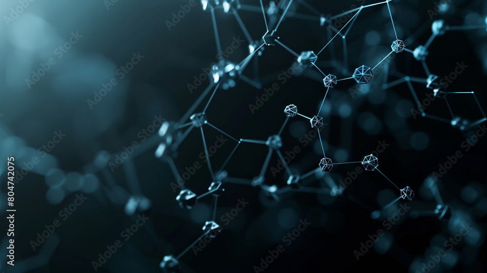 Wall mural dark gradient with high-tech tiny molecular mesh futuristic small polygonal connections fading from 