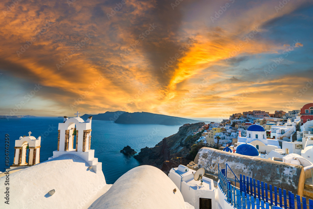 Canvas Prints Beautiful sunset scenery of Oia village on Santorini island. Greece