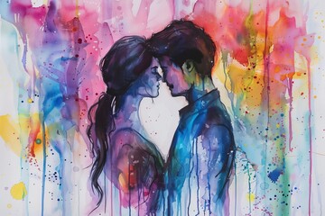 Watercolor of a couple in love.