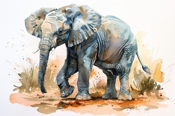 Fototapeta premium Watercolor of an elephant baby.