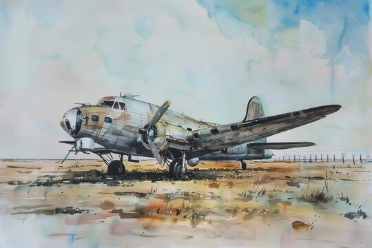 Watercolor of a world war ii airplane.