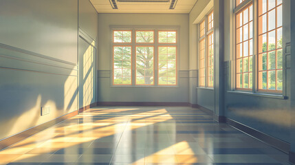 Empty school building with big windows