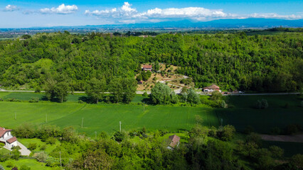 Fototapeta na wymiar Pecetto di Valenza is an Italian municipality in the province of Alessandria in Piedmont, Italy. Image from the drone