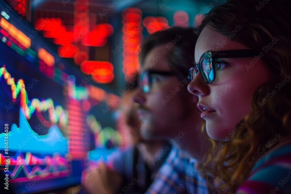 Poster security personnel diligently monitoring multiple screens with critical data and security feeds in a