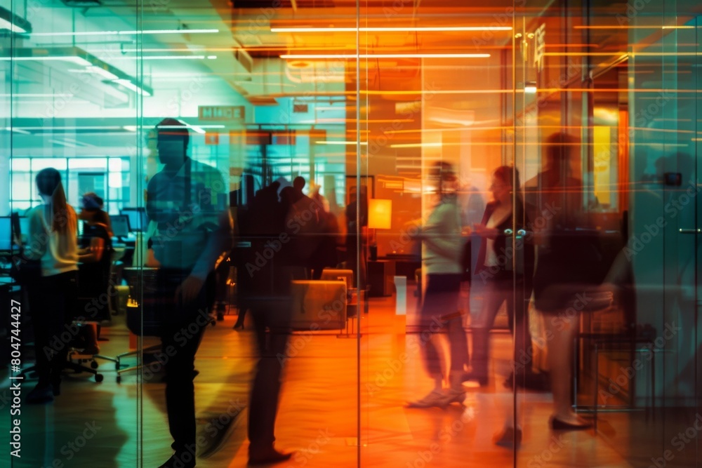 Poster the vibrant and warm tones create an inviting office atmosphere with motion suggesting dynamism